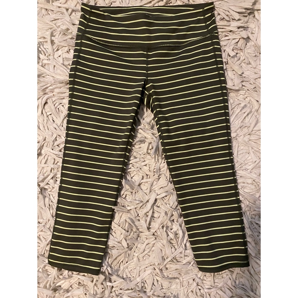 Athleta Stripes Chaturanga Green Cropped Leggings